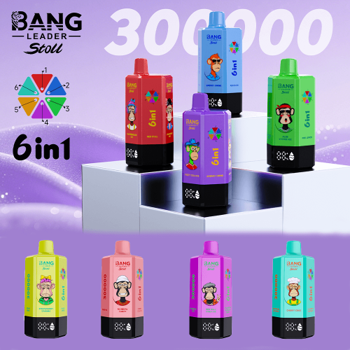 Bang Leader Stoll 300000 Puffs 6 in 1 Disposable Vape 0% 2% 3% 5% Nicotines 12Flavors Ultra Long Performance Smart Screen FD Vape