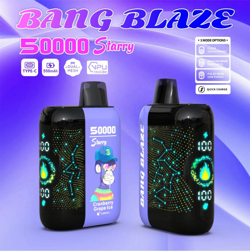 Bang Blaze Starry 50000 Puffs Vape  550mAh, Type-C Recharge  12 Flavors  1.0Ω Mesh Coil  OEM/ODM Supported